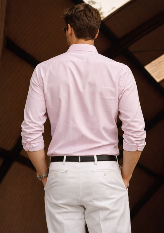 Men’s Premium Cotton Full-Sleeve Shirt – Light Pink Striped - Montx The Clothing Brand