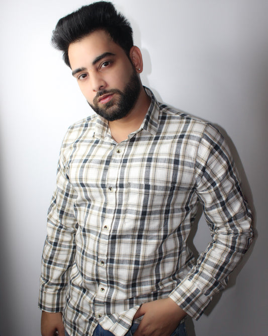 Montx Men's Pure Cotton Shirt - Black & White Checked