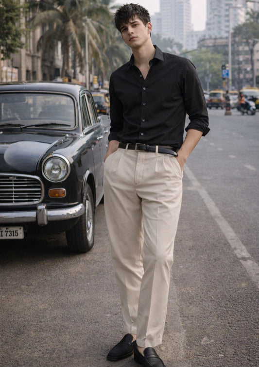 Men’s black full-sleeve cotton shirt by Montx The Clothing Brand, featuring a classic fit and button-down front.