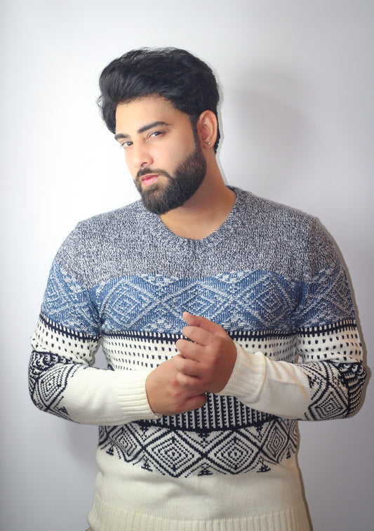 Montx Navy & Off-White Patterned Sweater – Winter Comfort in Style