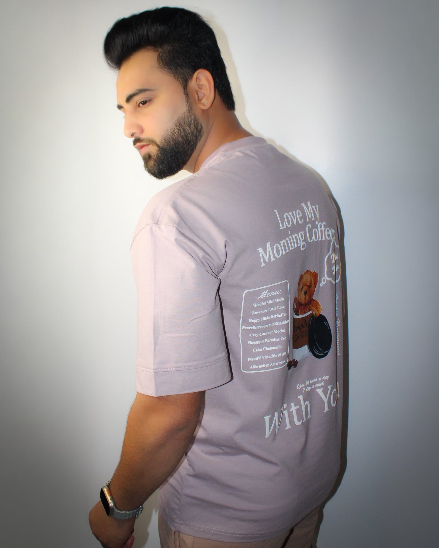 Montx Men's Teddy Print T-shirt – Drop Shoulder Loose Fit - Lavender Color