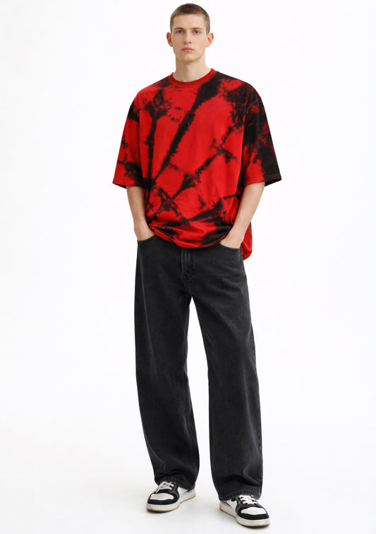Montx Men's Red Tie-Dye Oversized Round Neck T-Shirt – Designed in India - Montx The Clothing Brand