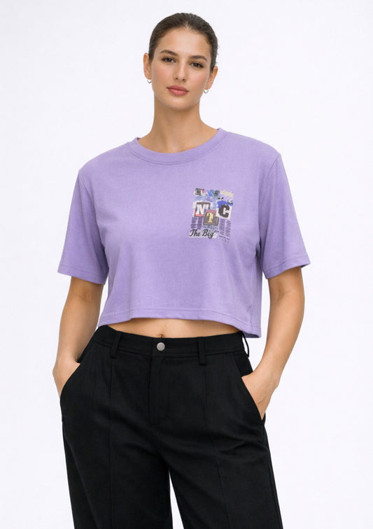 Women's Purple Color Newspaper Printed T-shirt – Casual Fit - Montx The Clothing Brand