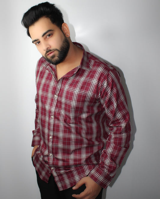 Montx Men's Pure Cotton Shirt - Red & White Checked