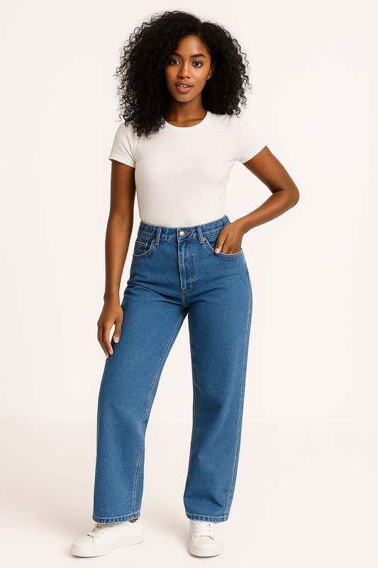 Classic Blue Wide-Leg Denim Jeans for Women
