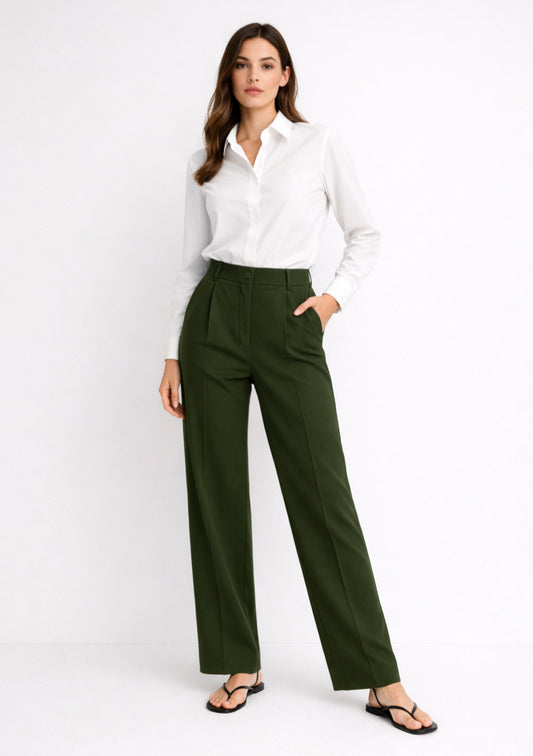 Women’s Formal Korean Wide-Leg Pants – Olive Green Color - Montx The Clothing Brand