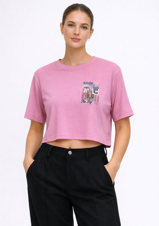 Women's Baby Pink Color Newspaper Printed T-shirt – Casual Fit - Montx The Clothing Brand