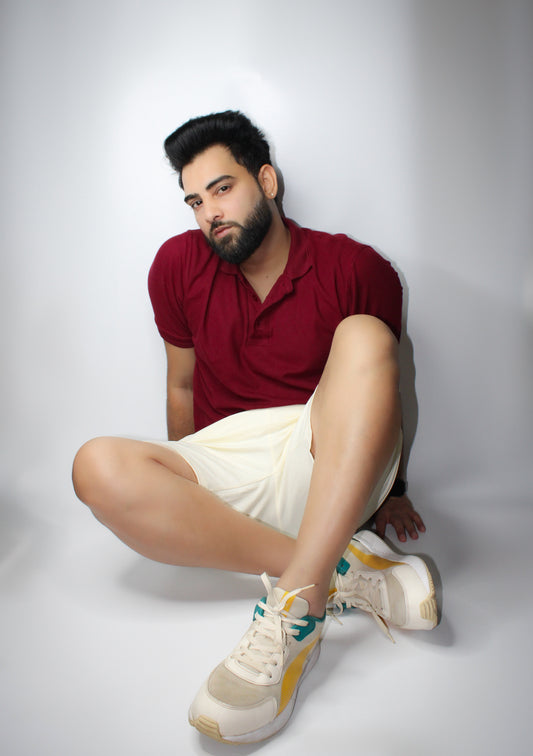 Montx Men's Cotton Shorts with Back Pocket - Off White Color