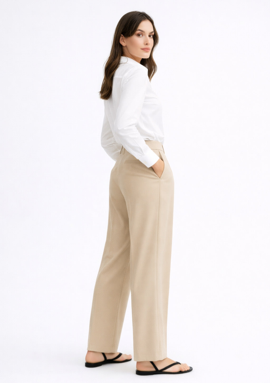 Women’s Formal Korean Wide-Leg Pants – Beige Color - Montx The Clothing Brand