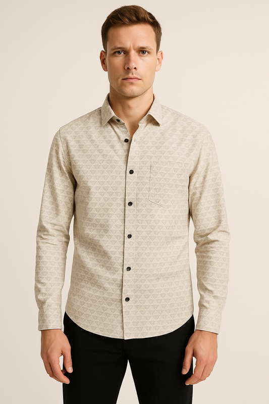Men's Casual Shirt in Off White Color With Printed Design