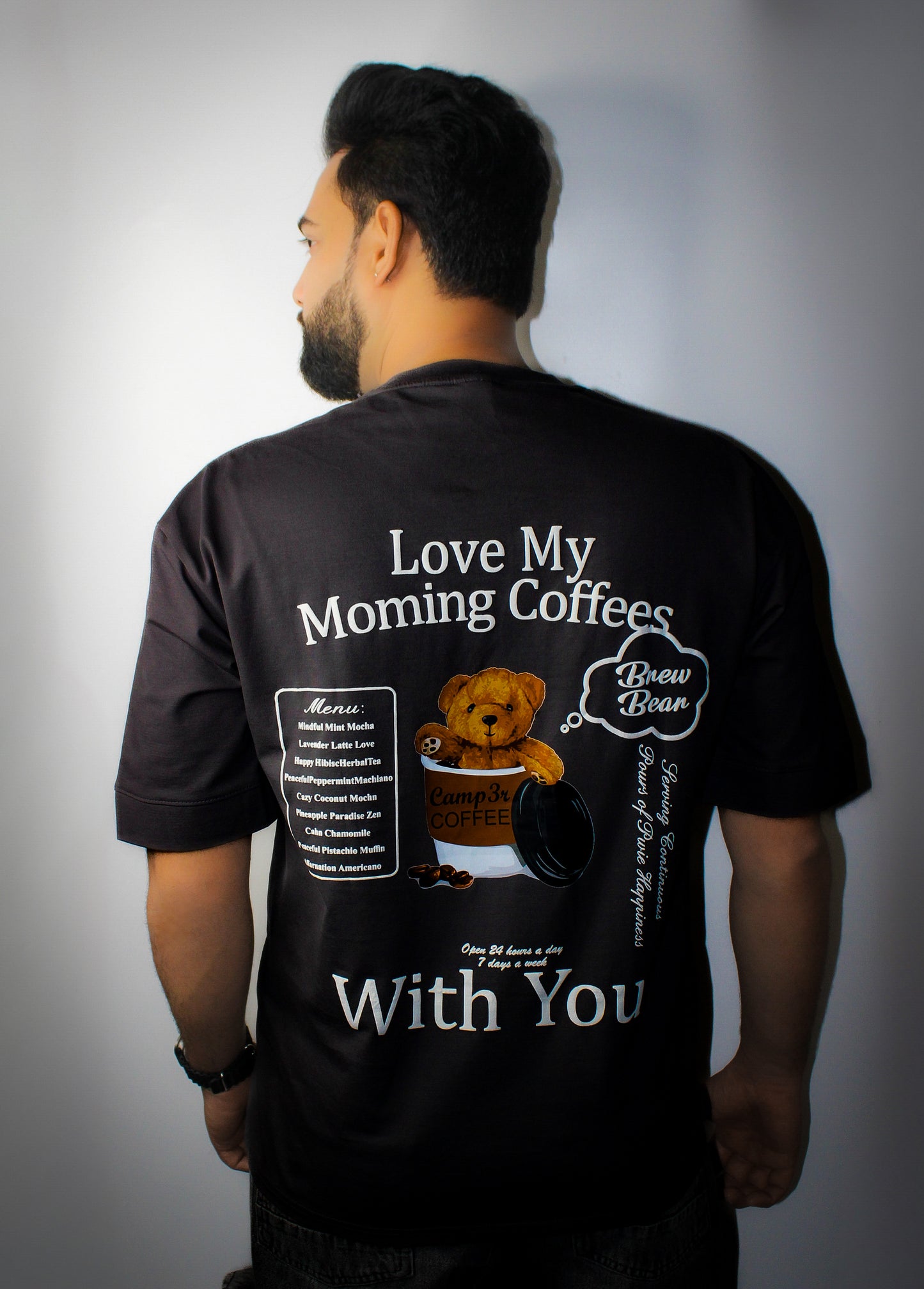 Montx Men's Teddy Print T-shirt Black Color  – Drop Shoulder - Loose Fit