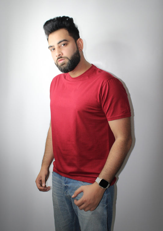 Men's Half Sleeve Round Neck T-Shirt Regular Fit - Maroon Color - Montx The Clothing Brand