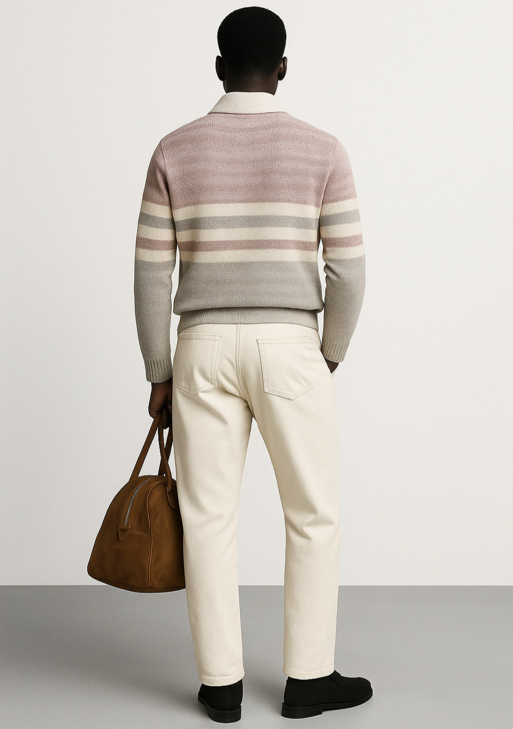 Dusty Pink & Beige Striped Half-Zip Sweater for Men