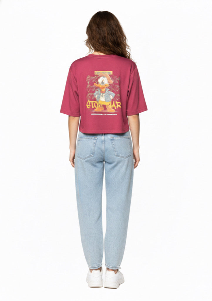 Women's Donald Duck Printed T-Shirt Regular Fit - Maroon Color - Montx The Clothing Brand