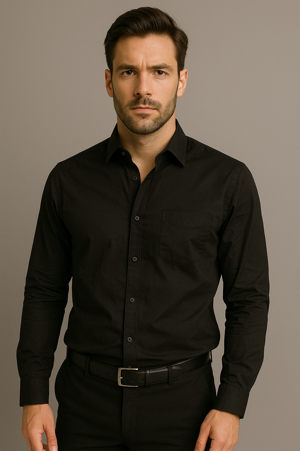 Men's Full Sleeves Cotton Formal Shirt - Black Color