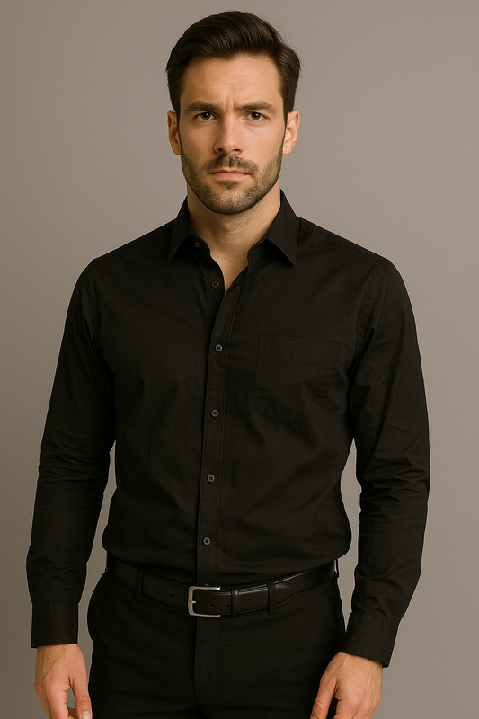 Men's Full Sleeves Cotton Formal Shirt - Black Color