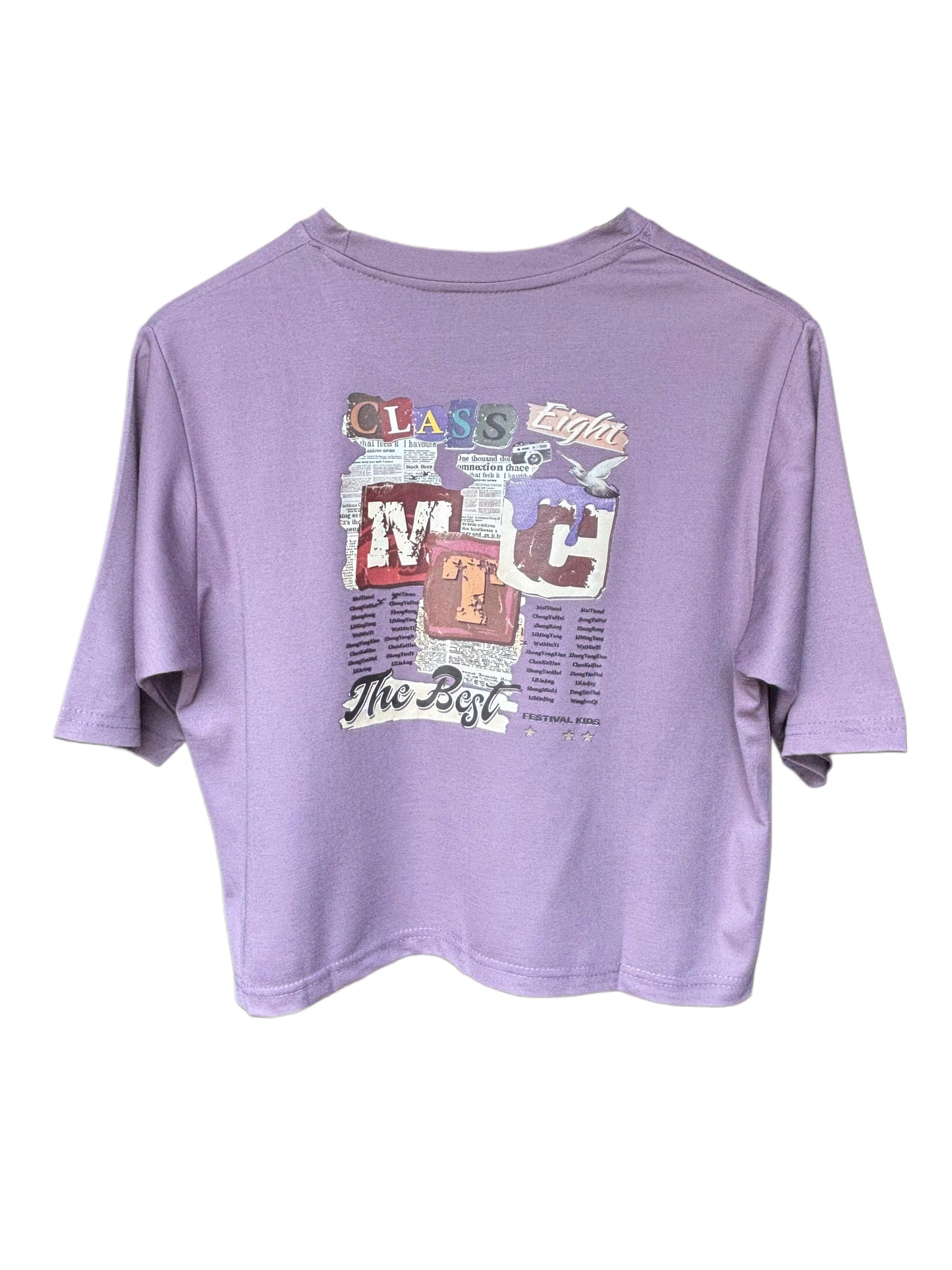 Women's Purple Color Newspaper Printed T-shirt – Casual Fit