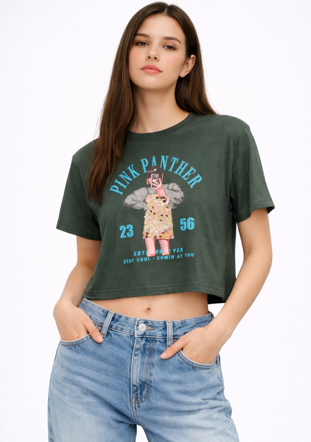 Women's Dark Green Color Pink Panther Printed T-shirt – Regular Fit - Montx The Clothing Brand