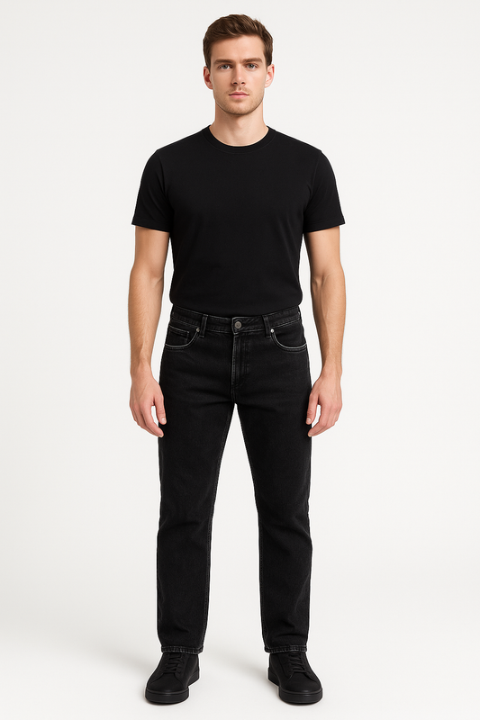 Montx Men's Straight Fit Denim Jeans - Black Color