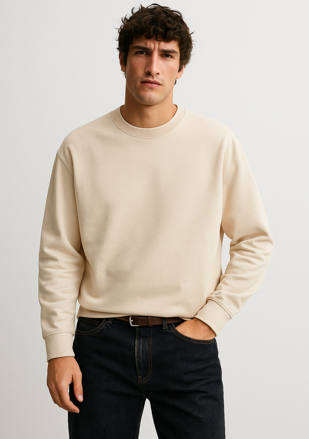 Classic Off-White Regular Fit Sweatshirt for Men