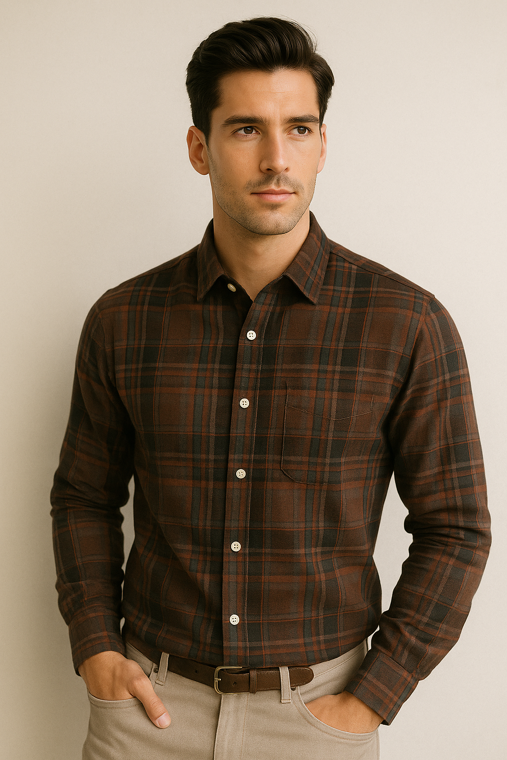 Montx Brown Checked Cotton Shirt – Classic Comfort in Style