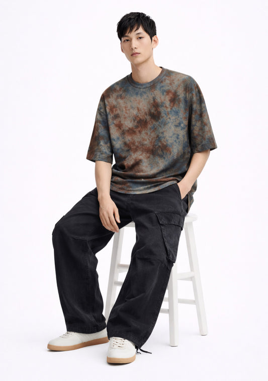 Montx Men's Charcoal Tie & Dye Oversized Round Neck T-shirt – Designed in India - Montx The Clothing Brand