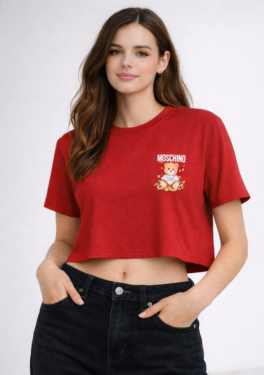 Women's Red Color Teddy Printed T-shirt – Regular Fit - Montx The Clothing Brand