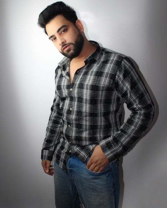 Montx Men's Pure Cotton Shirt – Black Checked