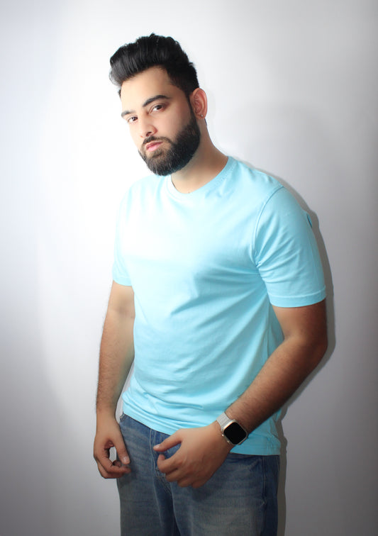 Men's Half Sleeve Round Neck Regular Fit T-Shirt  - Sky Blue Color - Montx The Clothing Brand