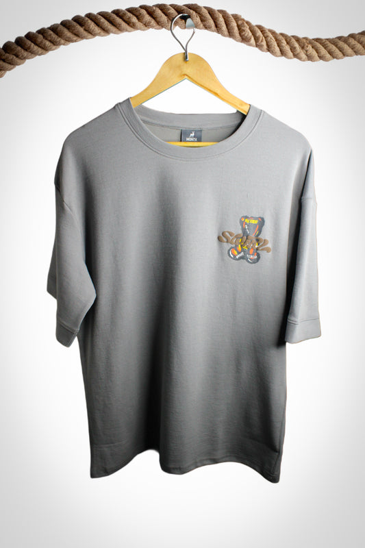 Montx Men's Polar Bear Design T-shirt Loose Fit Street Style - Grey Color