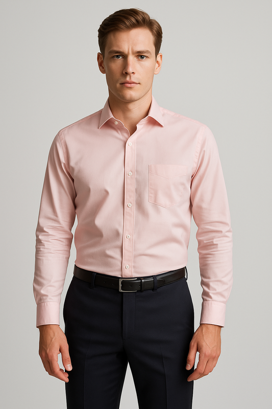 Men's Full Sleeves Cotton Formal Shirt - Salmon Color