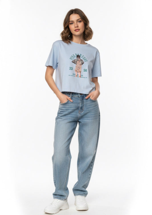 Women's Sky Blue Color Pink Panther Printed T-shirt – Regular Fit - Montx The Clothing Brand