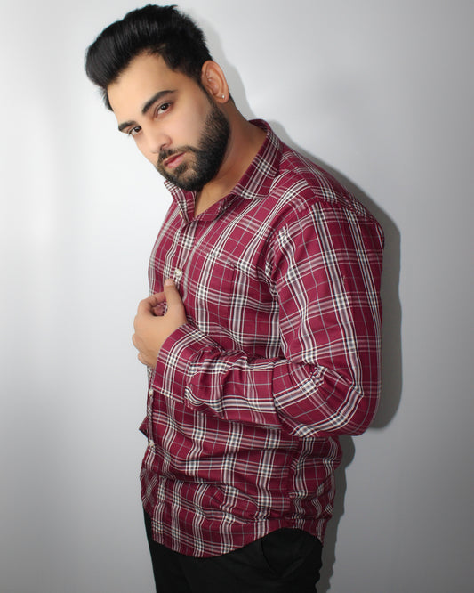 Montx Men's Pure Cotton Shirt - Red & White Checked