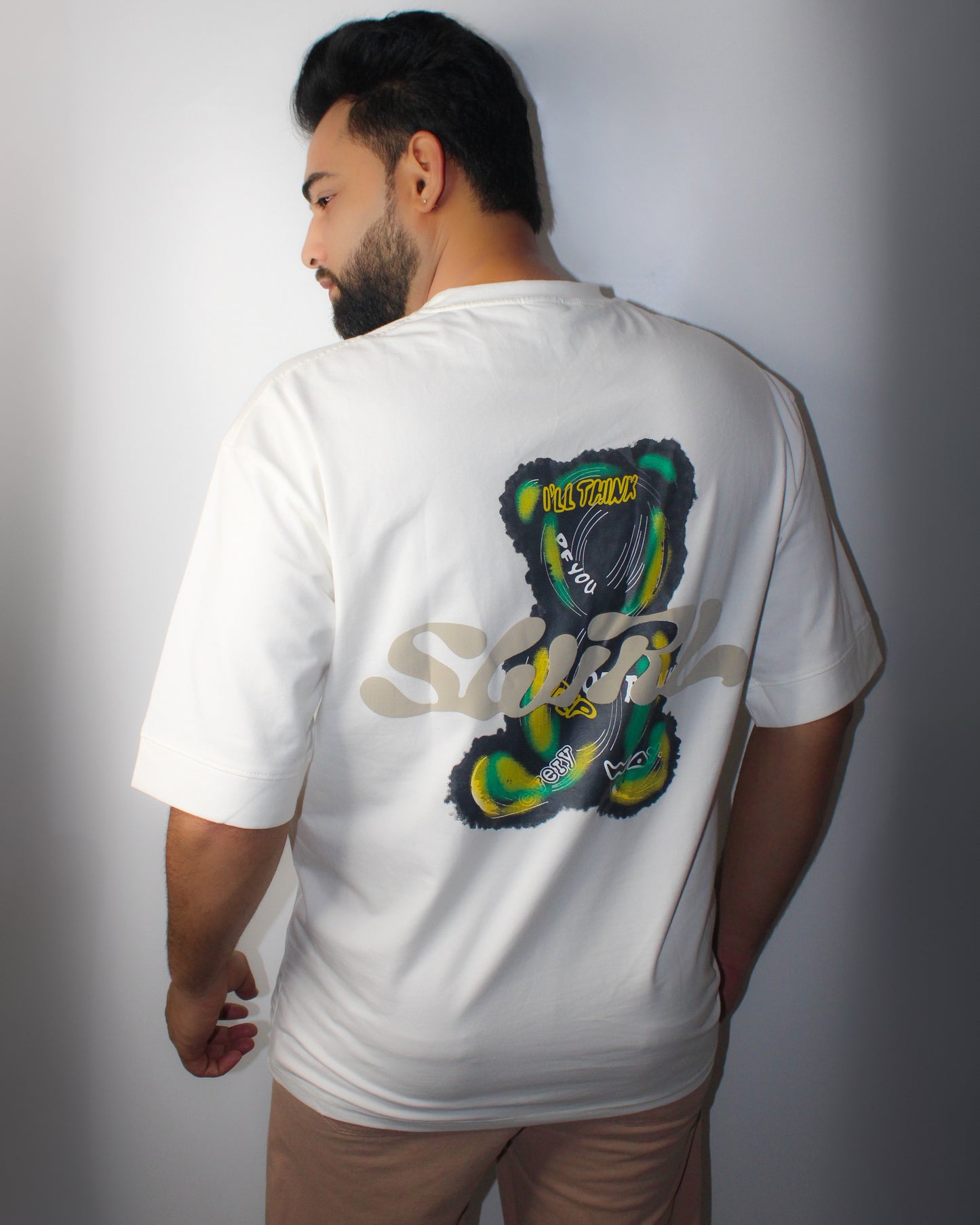 Montx Men's Polar Bear Design T-shirt Loose Fit Street Style - White Color
