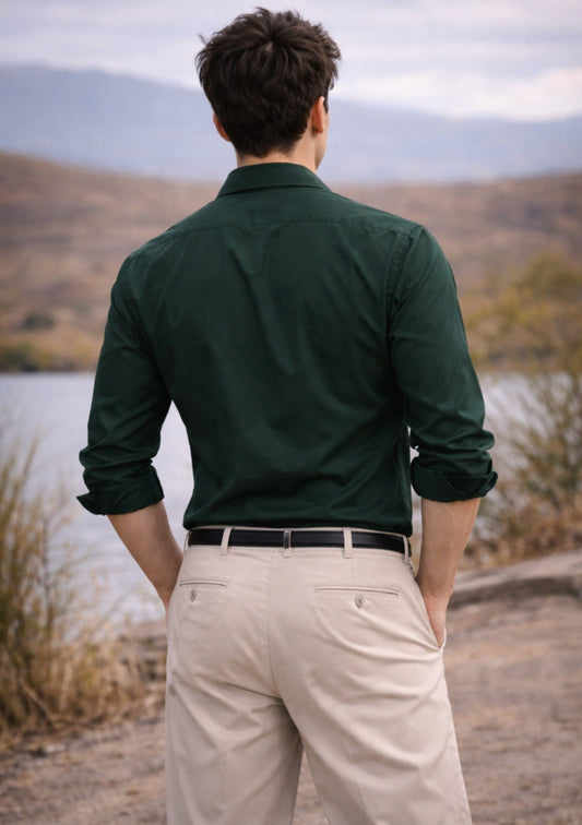 Men’s green full-sleeve cotton shirt by Montx The Clothing Brand, shown flat with collar and button details.
