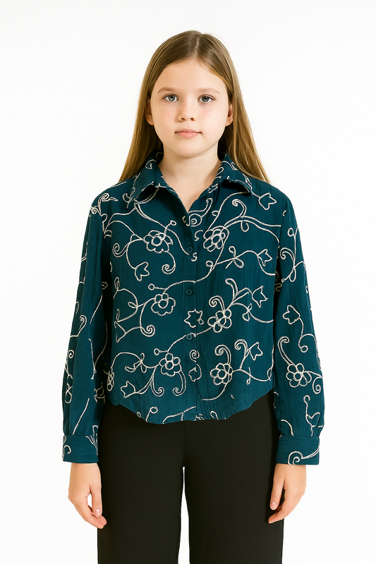 Women's Turquoise Color Embroidered Top – One Size