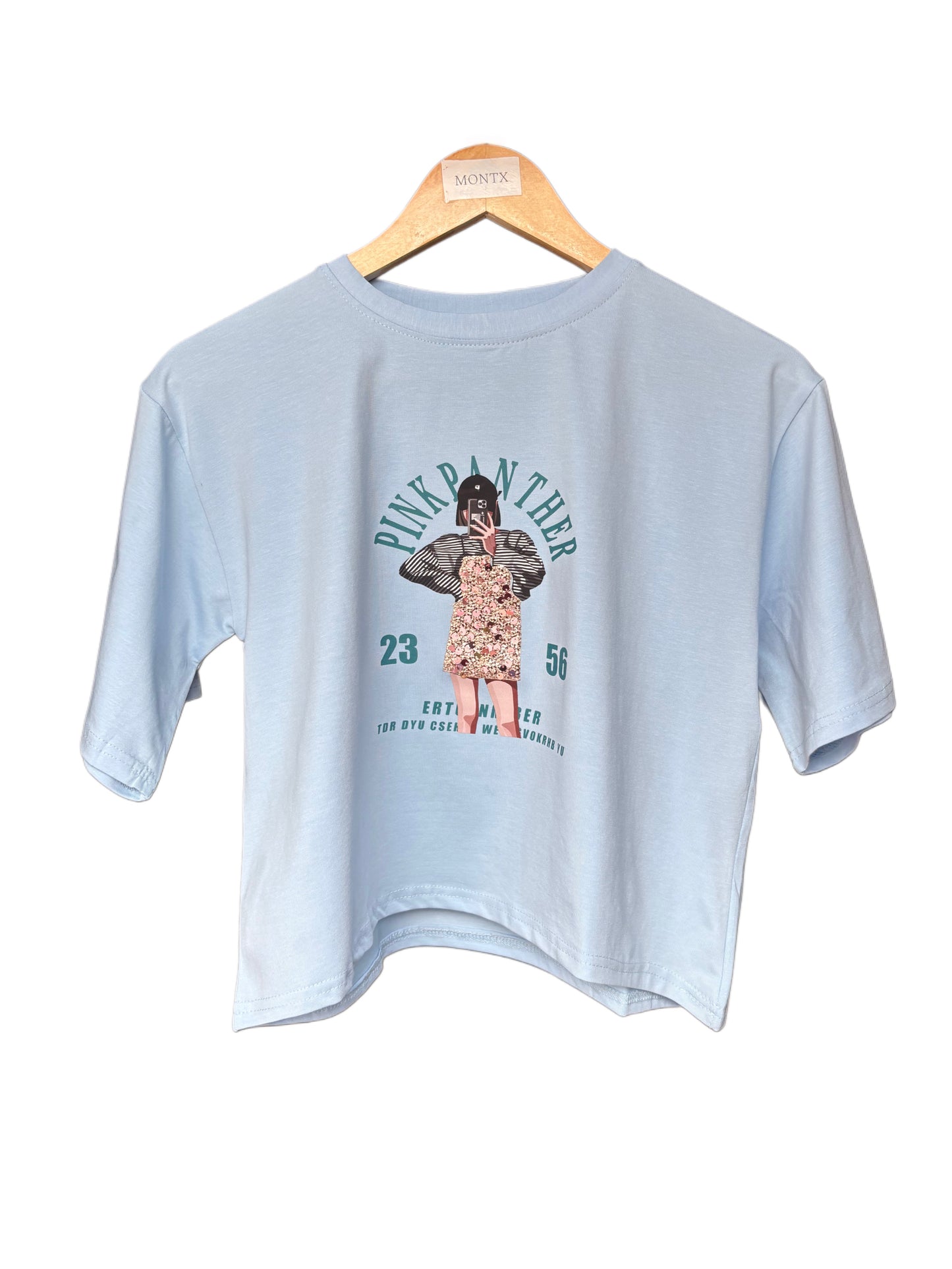 Women's Sky Blue Color Pink Panther Printed T-shirt – Regular Fit