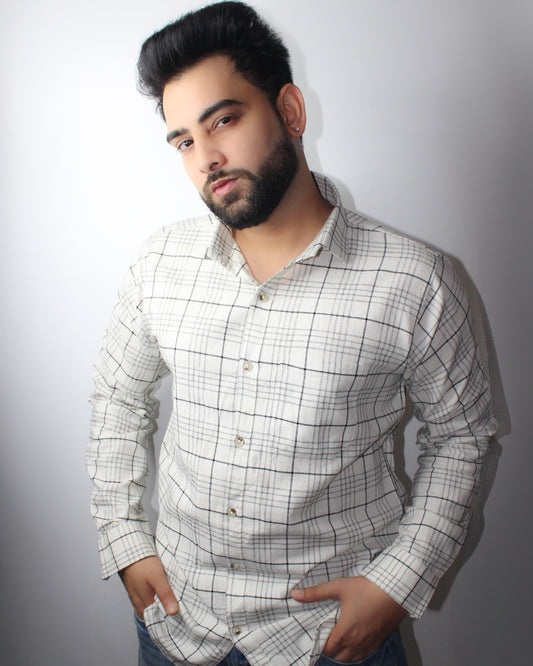 Montx Men's Pure Cotton Shirt – Off-White Checked