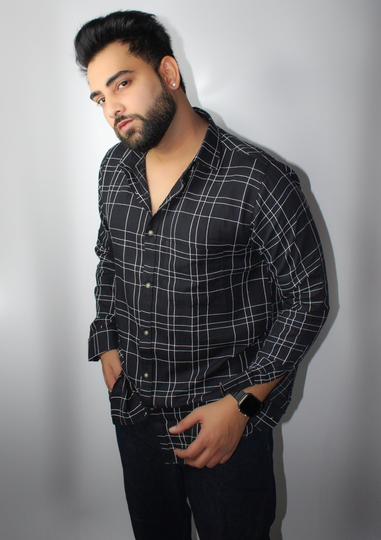 Montx Men's Pure Cotton Shirt – Black with Line Pattern