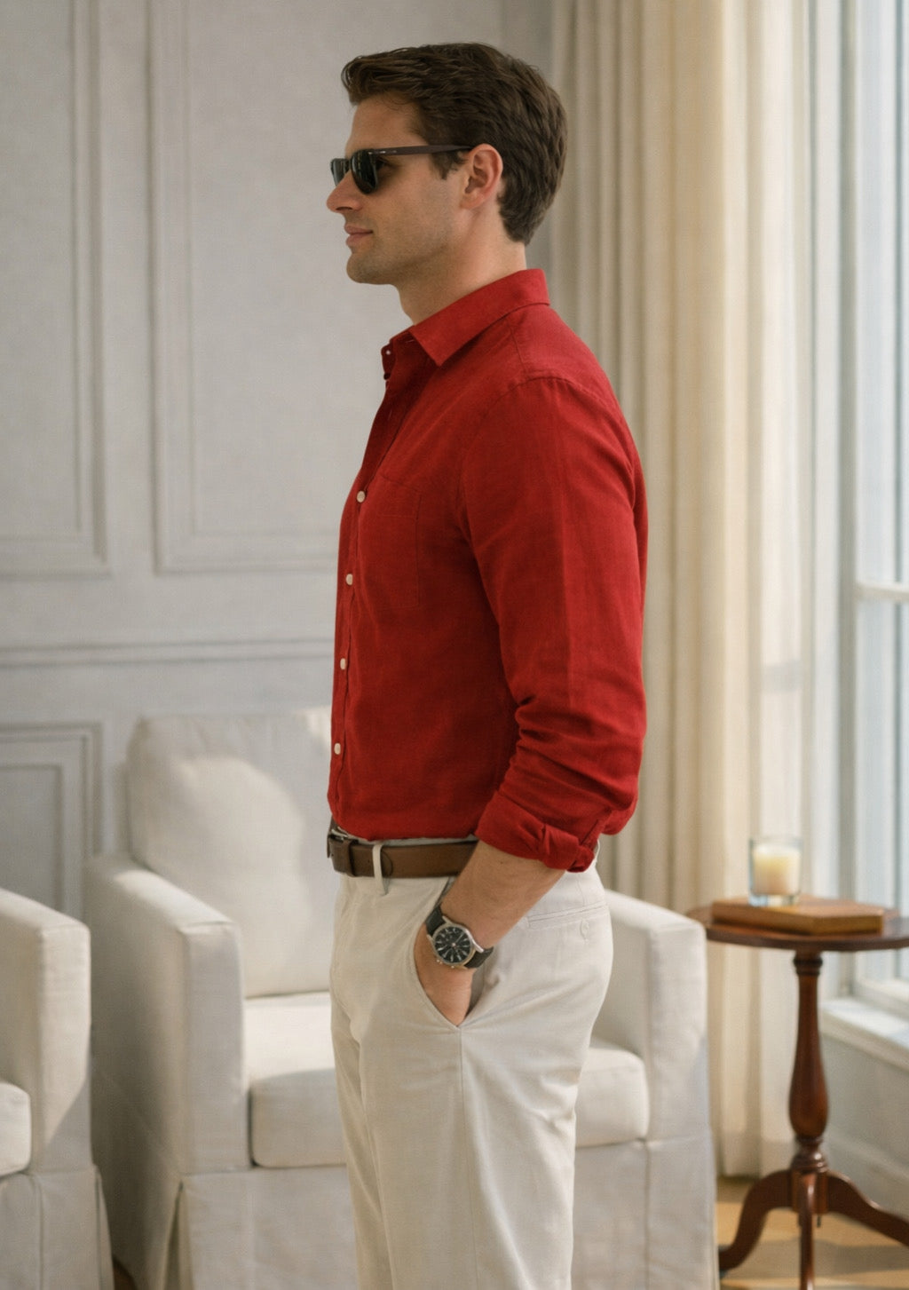 Men’s Premium Cotton Full-Sleeve Shirt – Red - Montx The Clothing Brand