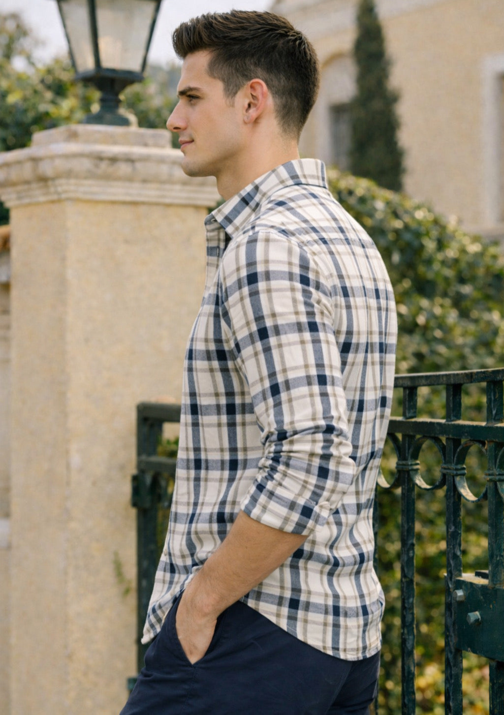 Men’s Premium Cotton Full-Sleeve Shirt – Off White Plaid - Montx The Clothing Brand