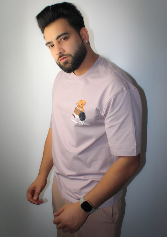 Montx Men's Teddy Print T-shirt – Drop Shoulder Loose Fit - Lavender Color - Montx The Clothing Brand