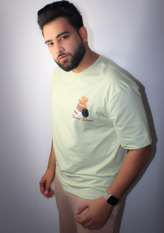 Montx Men's Teddy Print T-shirt – Drop Shoulder Loose Fit - Pista Color - Montx The Clothing Brand