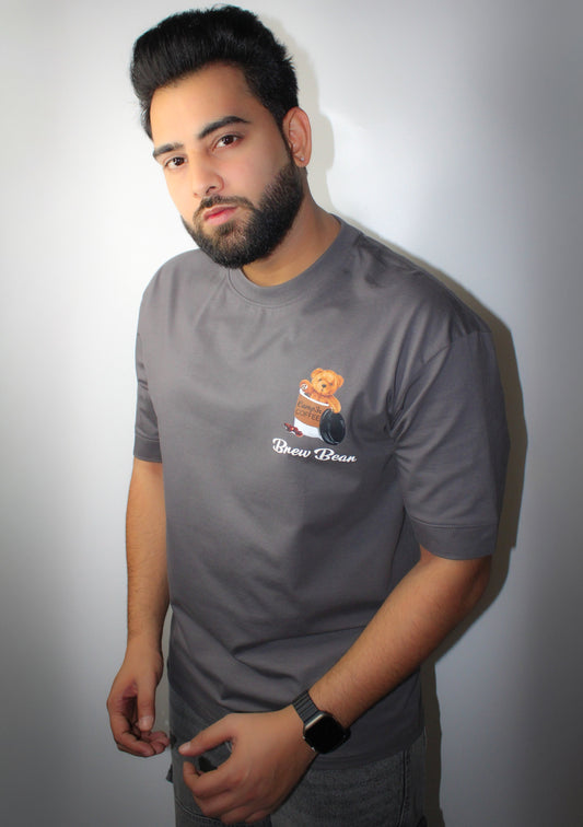 Montx Men's Teddy Print T-shirt – Drop Shoulder  Loose Fit - Grey Color - Montx The Clothing Brand