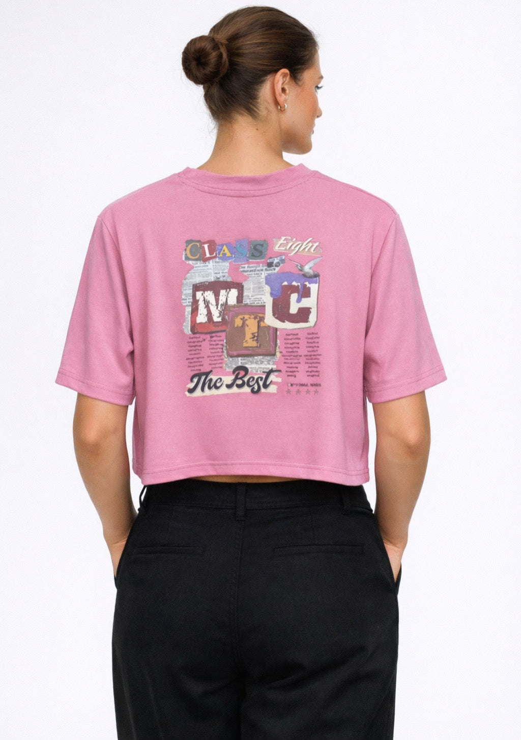 Women's Baby Pink Color Newspaper Printed T-shirt – Casual Fit - Montx The Clothing Brand