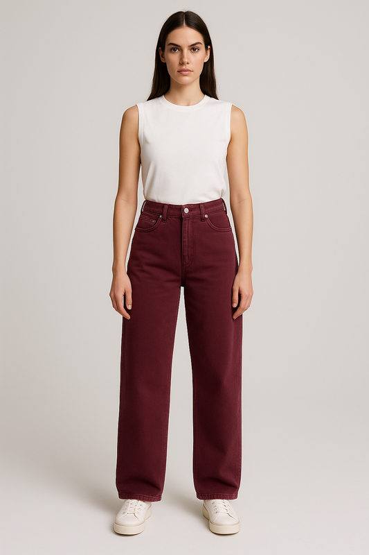 Montx Women's Straight Fit Denim Jeans – Wine Color