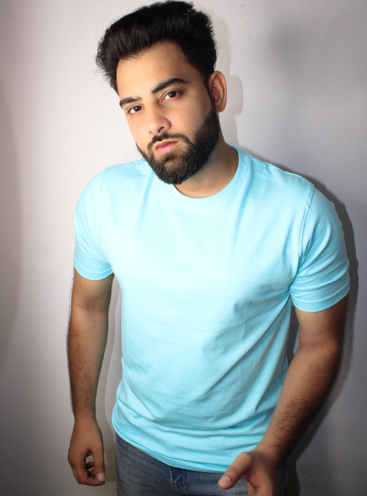 Men's Half Sleeve Round Neck Regular Fit T-Shirt  - Sky Blue Color
