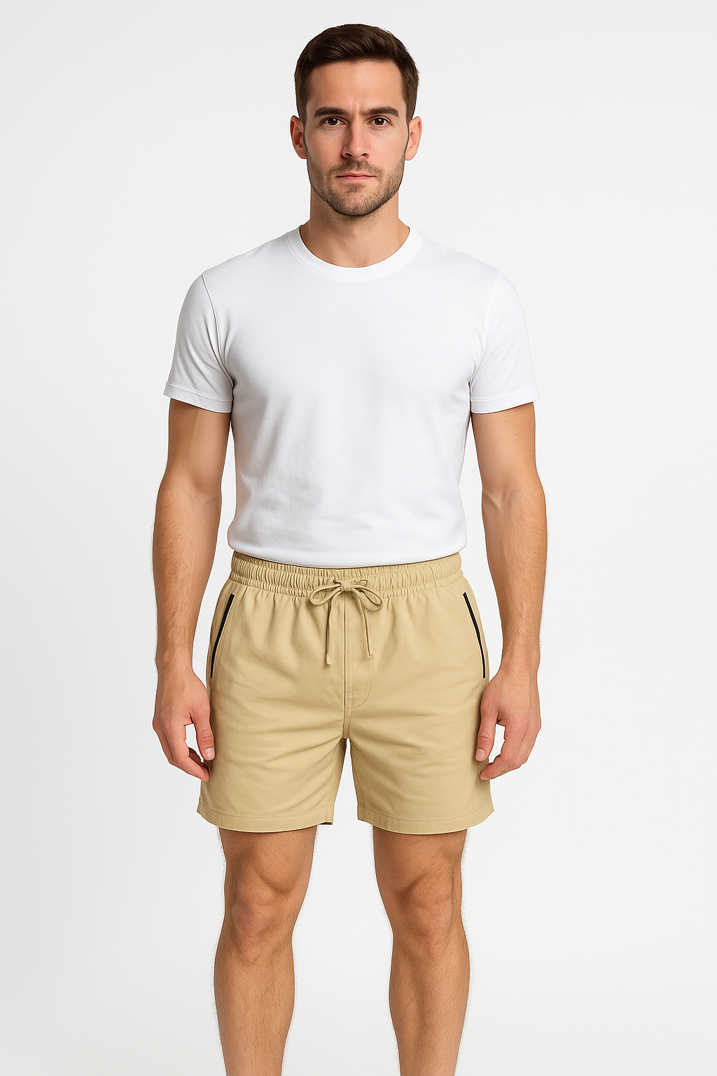Montx Men's Cotton Shorts – Beige Color with Back Pocket