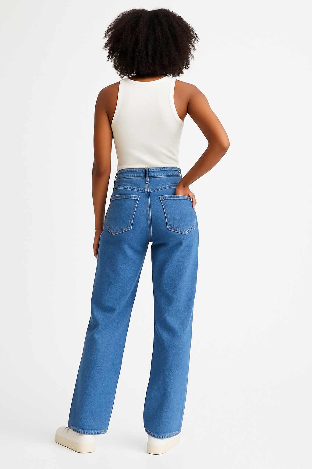 Classic Blue Wide-Leg Denim Jeans for Women
