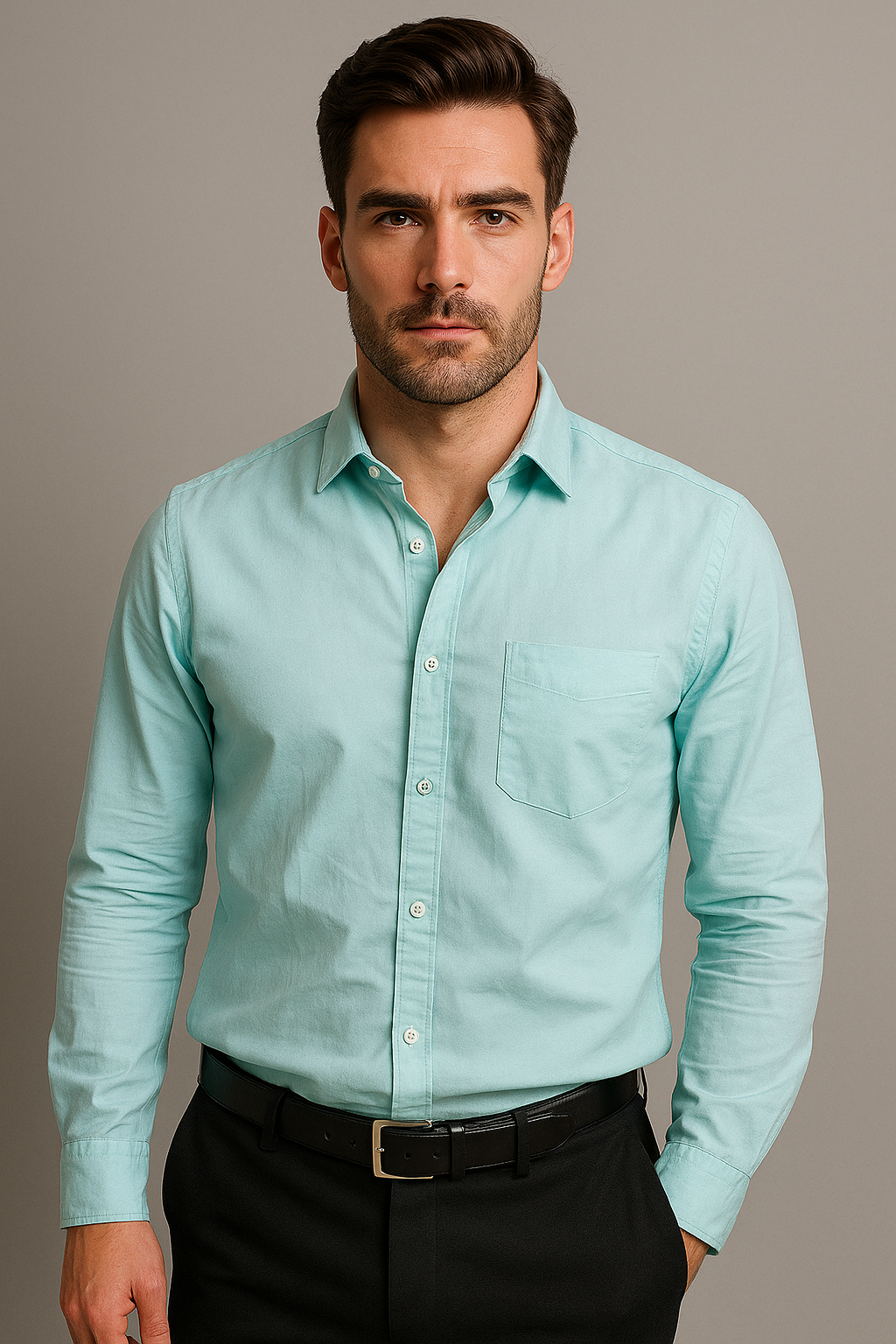 Men's Full Sleeves Cotton Formal Shirt - Sky Blue Color